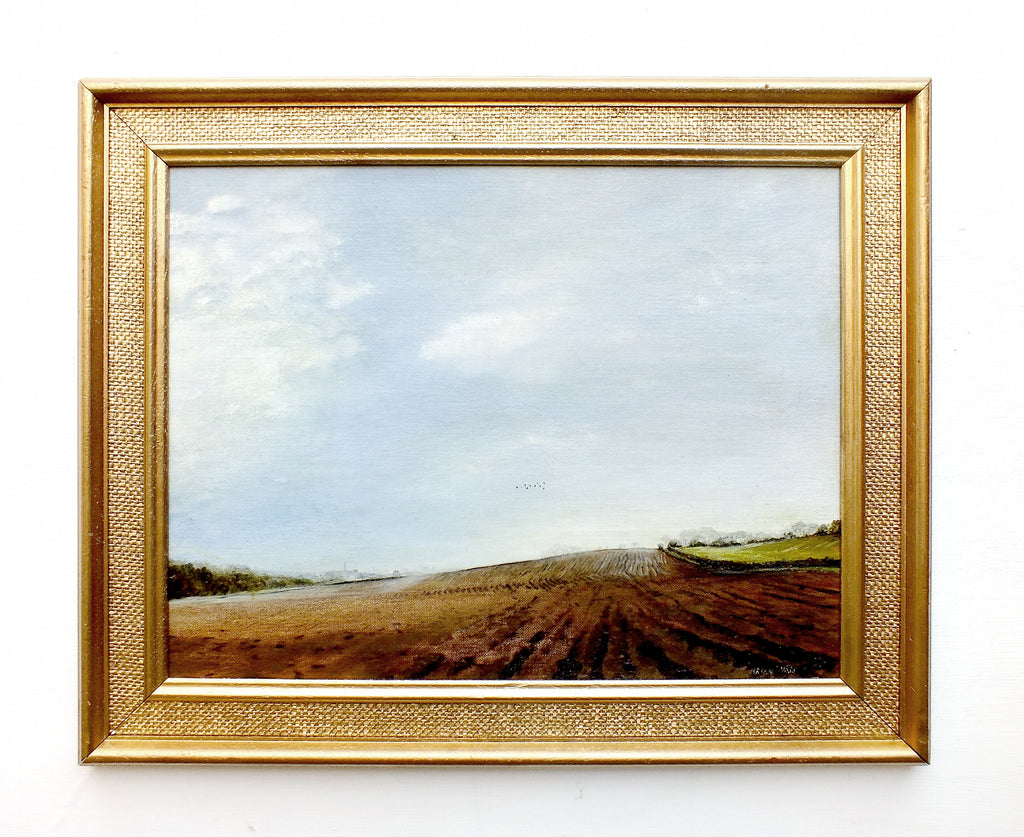 English Country Farming Landscape Oil Painting Framed
