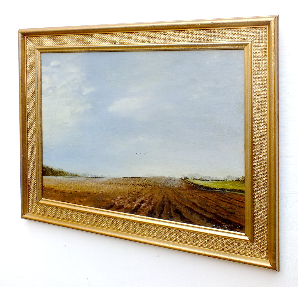 English Country Farming Landscape Oil Painting Framed