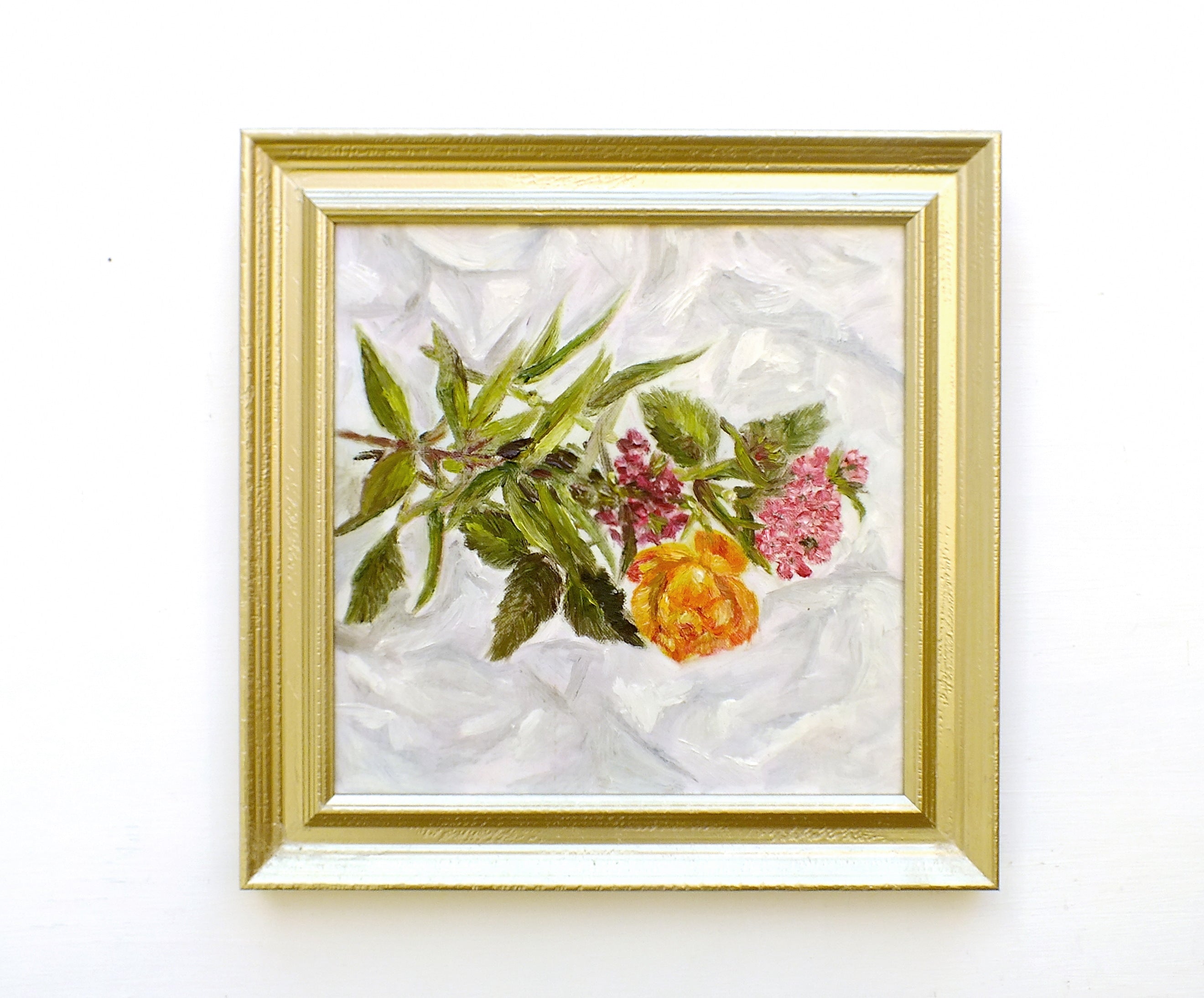 Sweet Williams and Rose Still Life Oil Painting