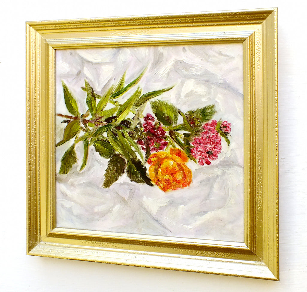 Sweet Williams and Rose Still Life Oil Painting