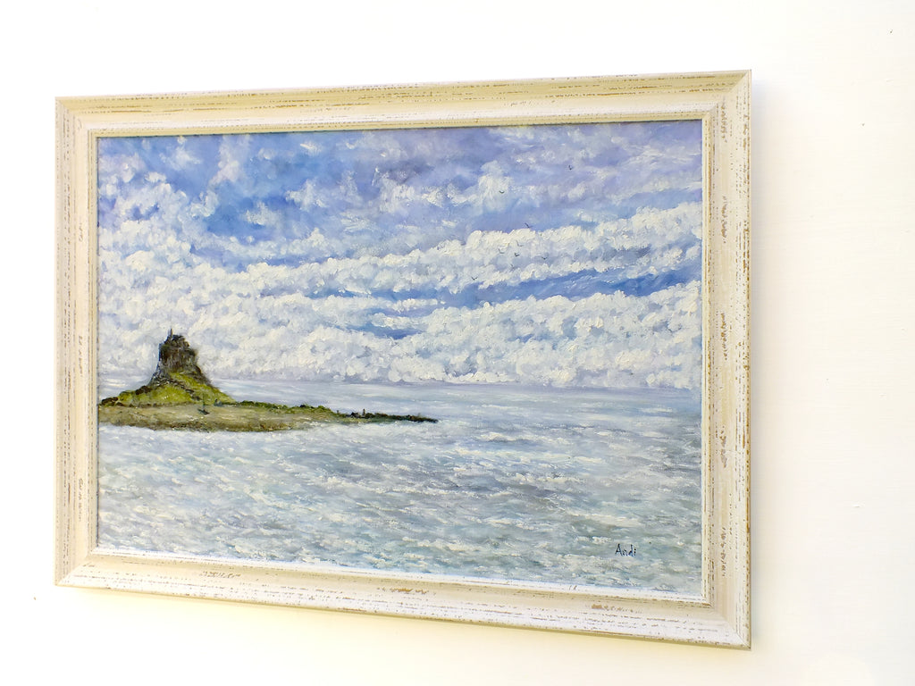 Holy island Original Framed Coastal Painting Seascape by Andi Lucas