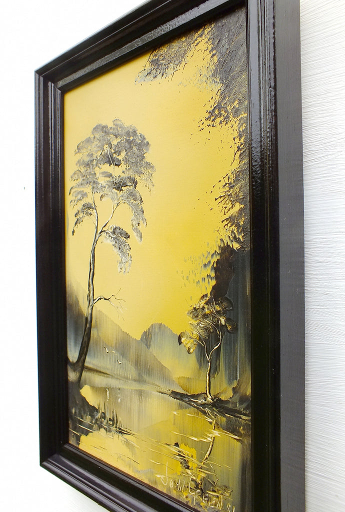 Japanese Woodblock Style Oil Painting Original Framed Signed Vintage Sunset