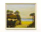 Beach Cottage English Ocean Landscape Vintage Oil Painting