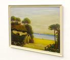 Beach Cottage English Ocean Landscape Vintage Oil Painting