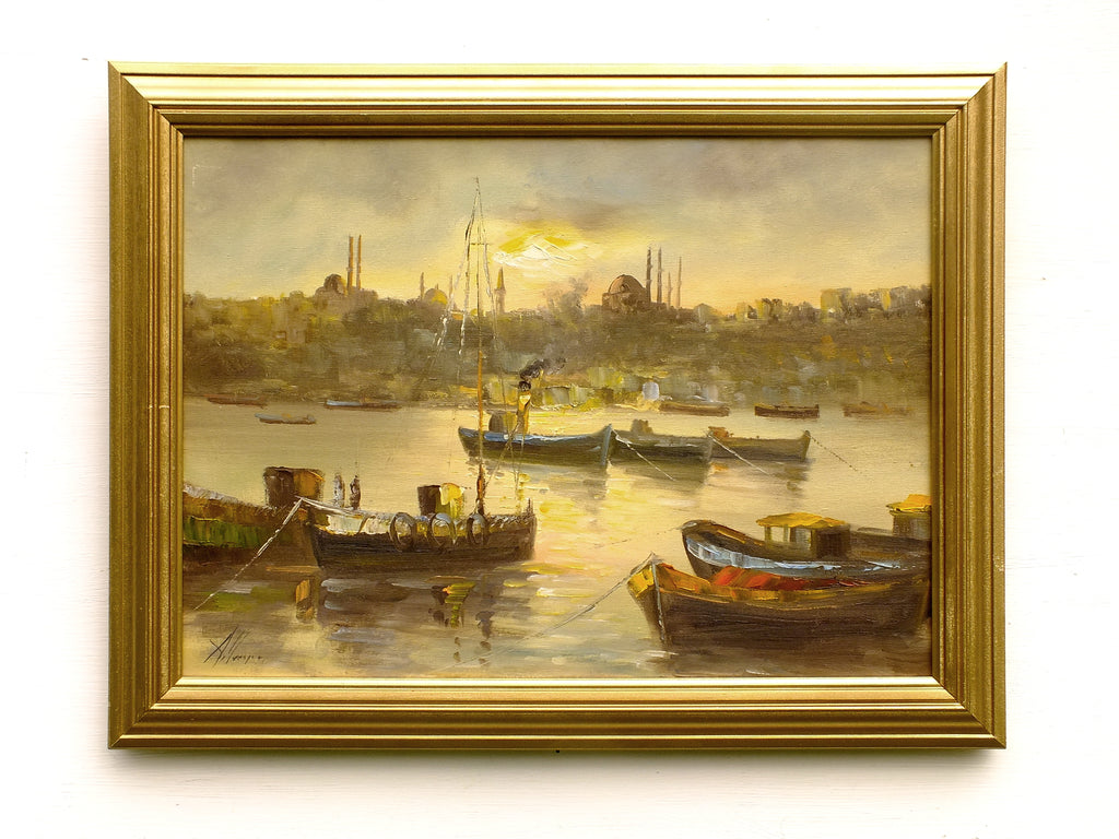 Moroccan Oil Painting Fishing Boats Painting Harbour Painting Framed Nautical Art