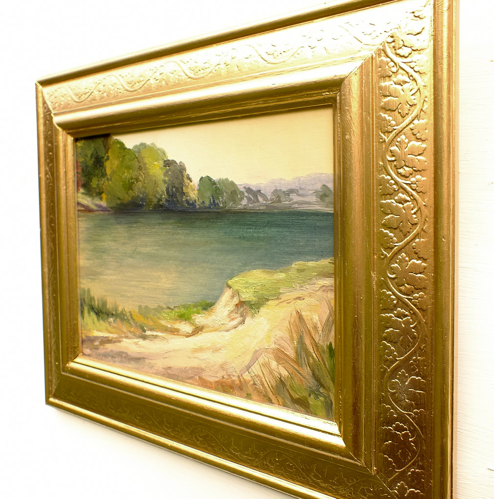 Italian Country Landscape Tuscany Lake Vintage Oil Painting