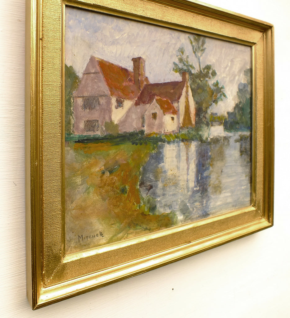Riverside Mill House English Landscape Oil Painting