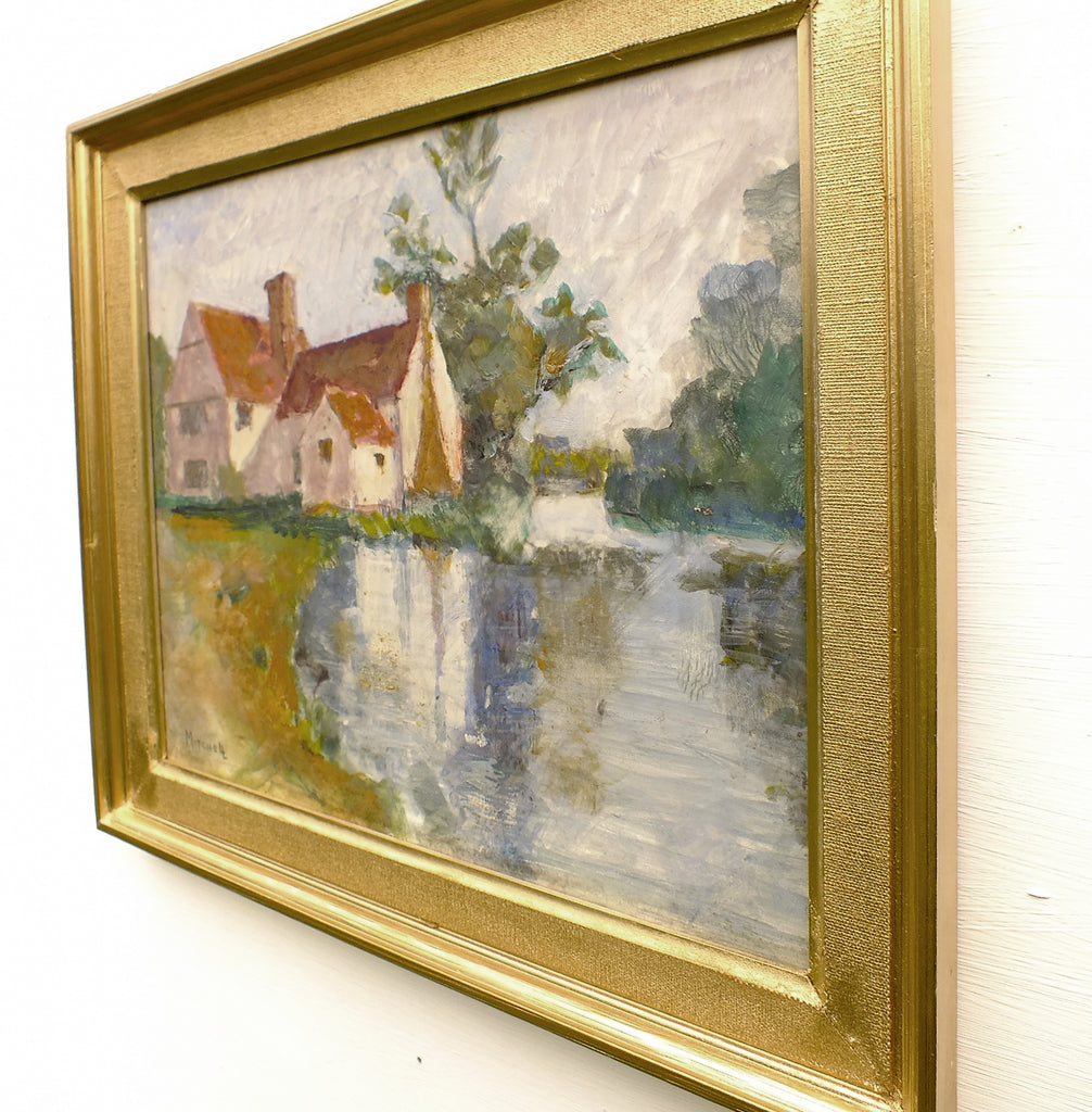 Riverside Mill House English Landscape Oil Painting