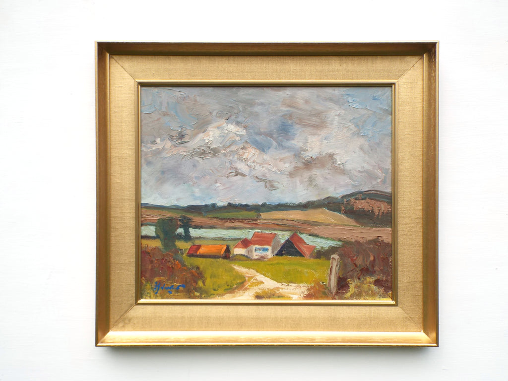 Farmhouse Decor English Landscape Oil Painting Signed Framed Little Henny Sudbury
