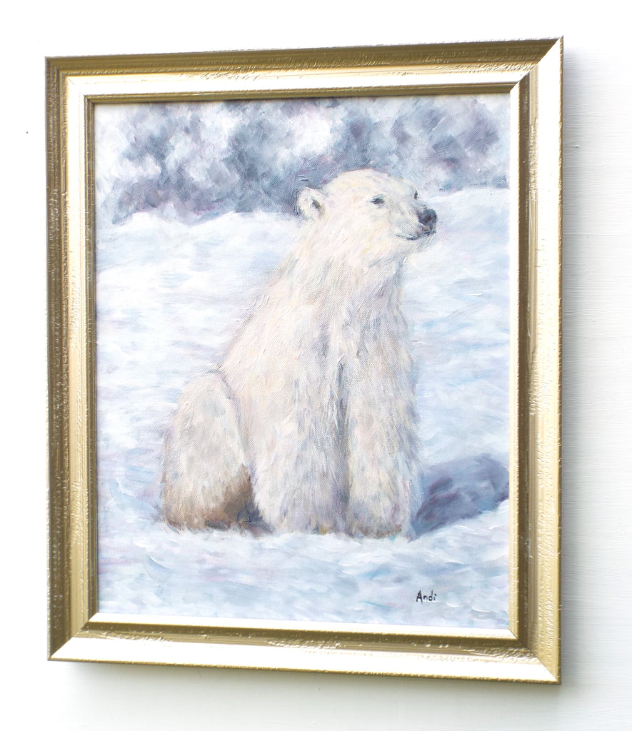 Polar Bear Original Framed Wildlife Painting by Andi Lucas