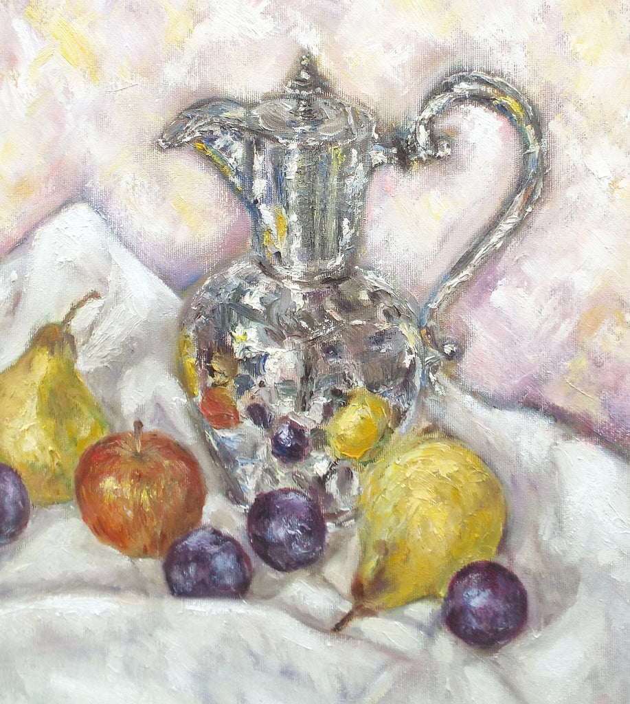 Fruits & Silver Still Life Framed Oil Painting Andi Lucas