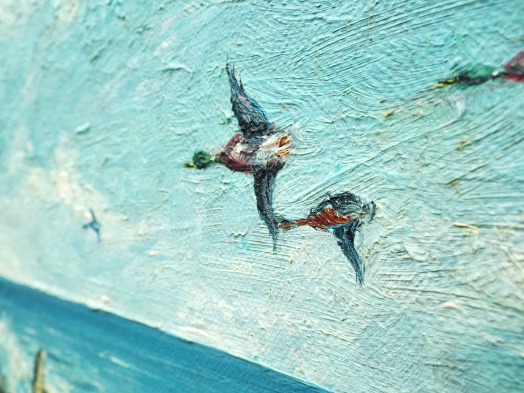 Seascape Oil Painting Ocean Wall Art Coastal Decor Framed Ducks