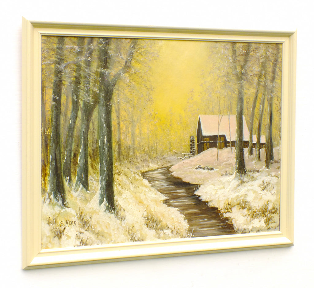 Winter Watermill Vintage Oil Painting Winter Landscape Snow Scene