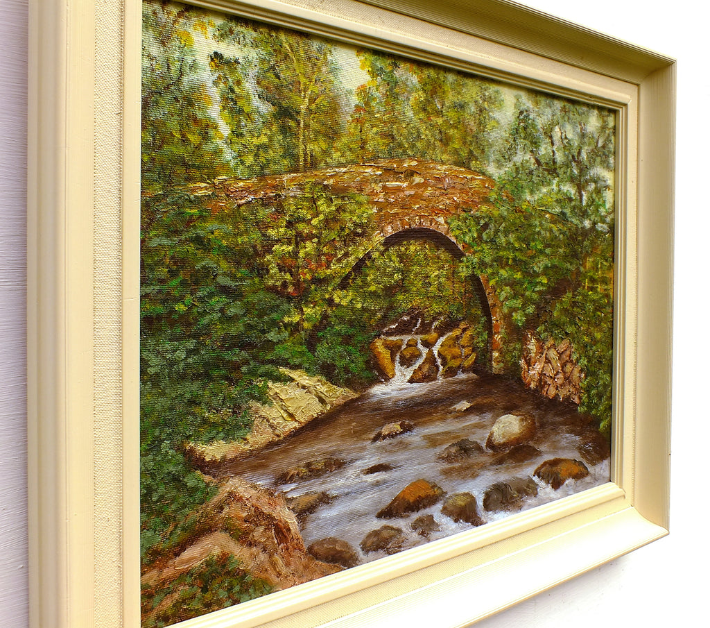 Bridge Over the River Landscape Oil Painting Framed Original