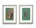 Pair Bird Paintings Great Spotted Woodpecker, Kingfisher Original Oil Framed