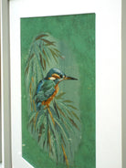 Pair Bird Paintings Great Spotted Woodpecker, Kingfisher Original Oil Framed