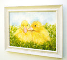 Yellow Ducklings Original Framed Bird Oil Painting by Andi Lucas