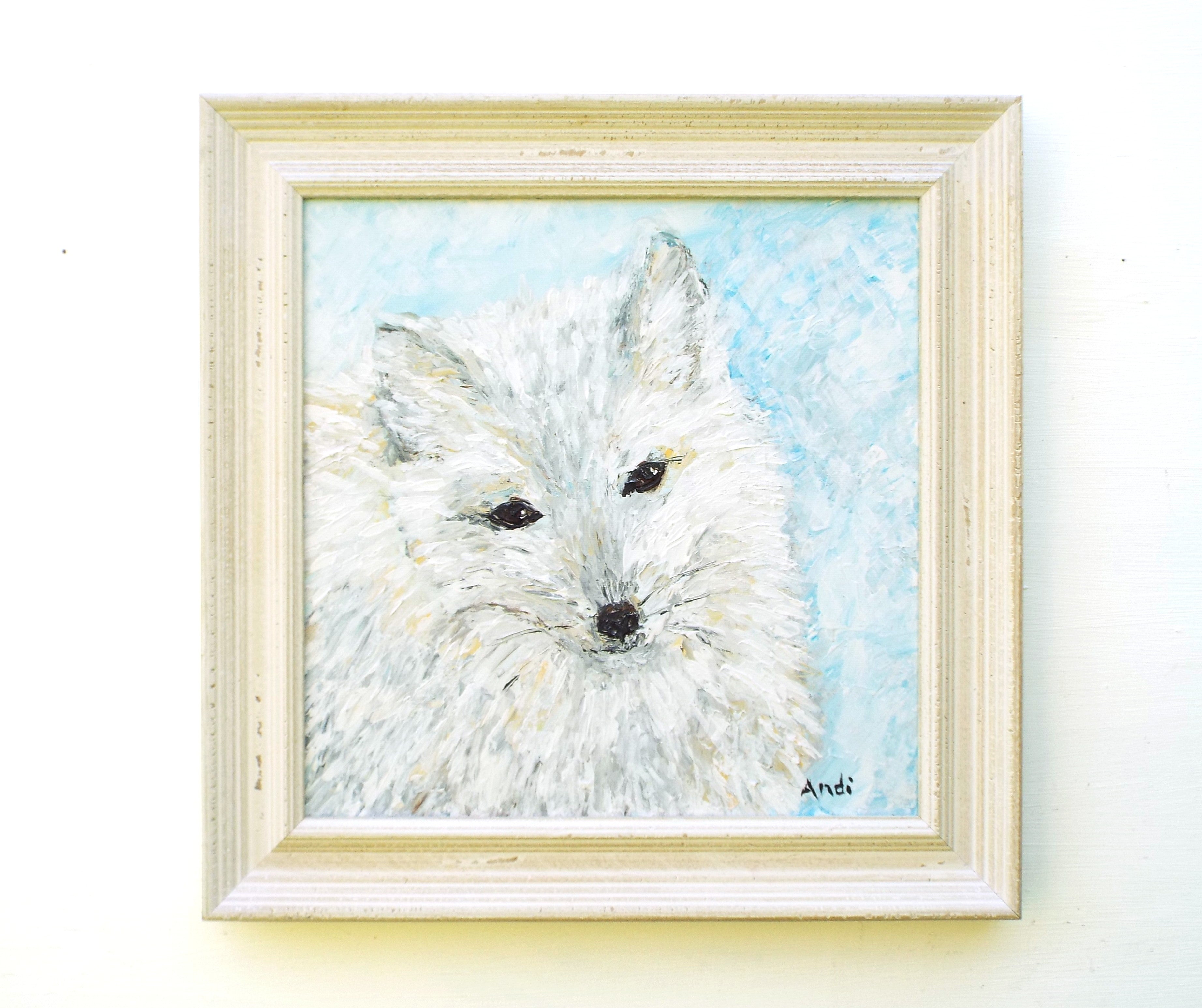 Arctic Fox Original Framed Wildlife Painting by Andi Lucas