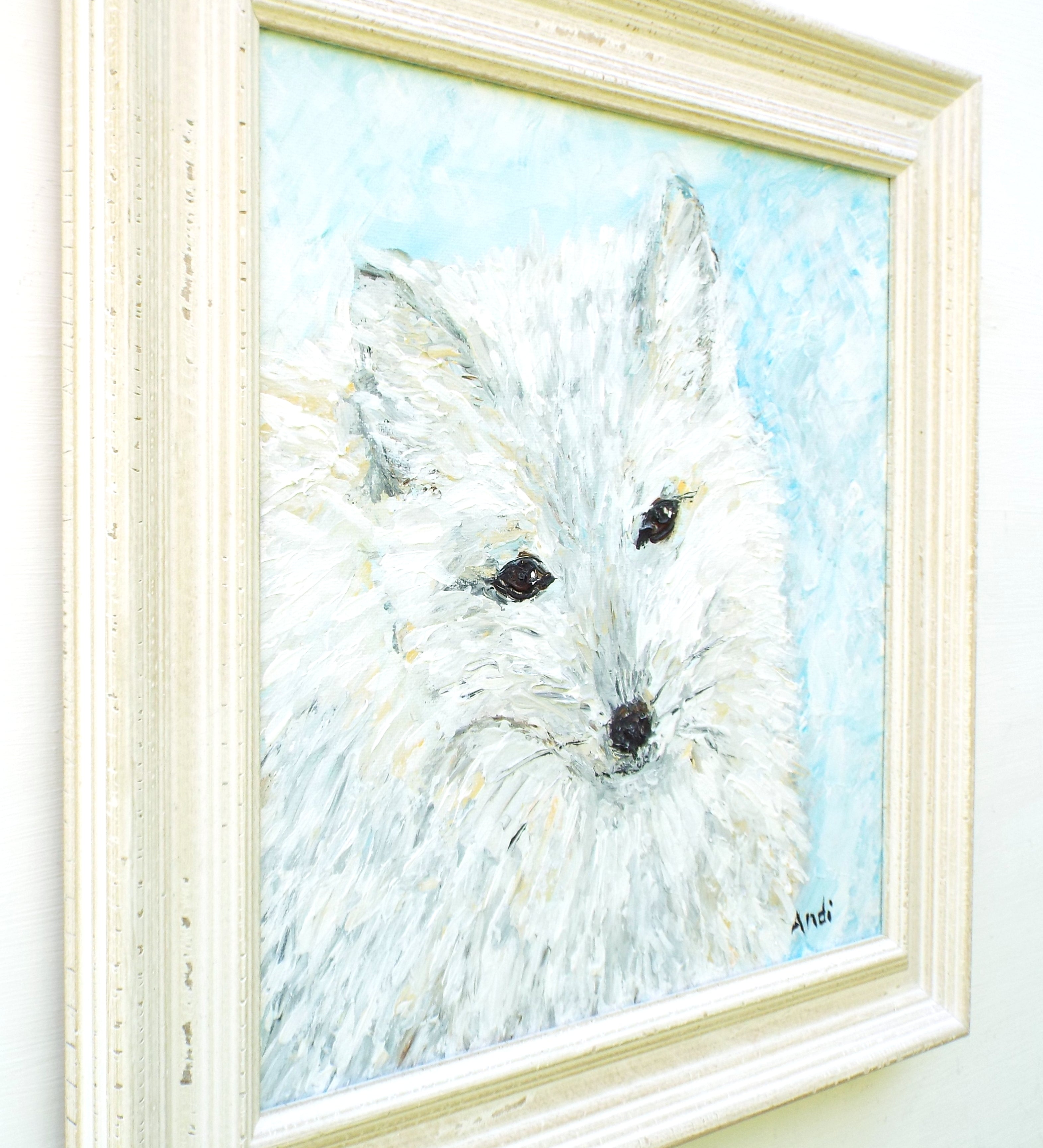 Arctic Fox Original Framed Wildlife Painting by Andi Lucas