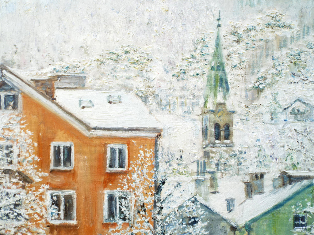Innsbruck Street Scene Winter Austrian Landscape Oil Painting by Andi Lucas - GalleryThane.com