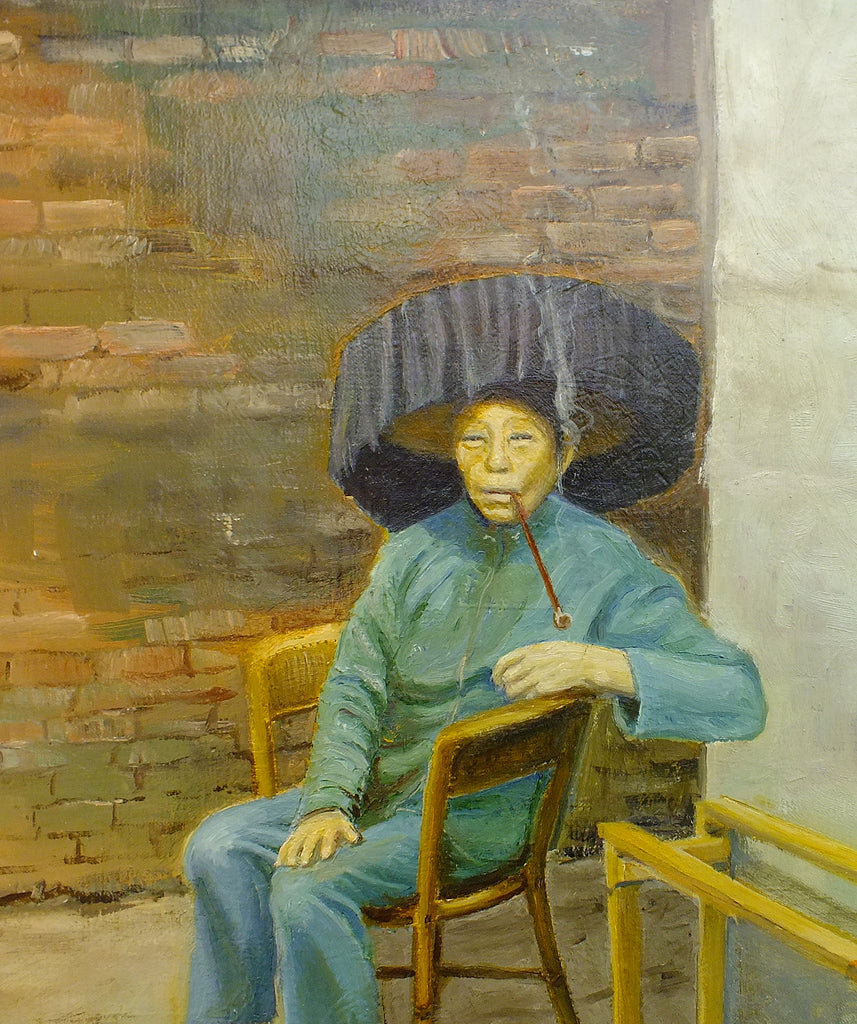 Chinese Lady Portrait A Quiet Smoke Oil Painting Signed Framed