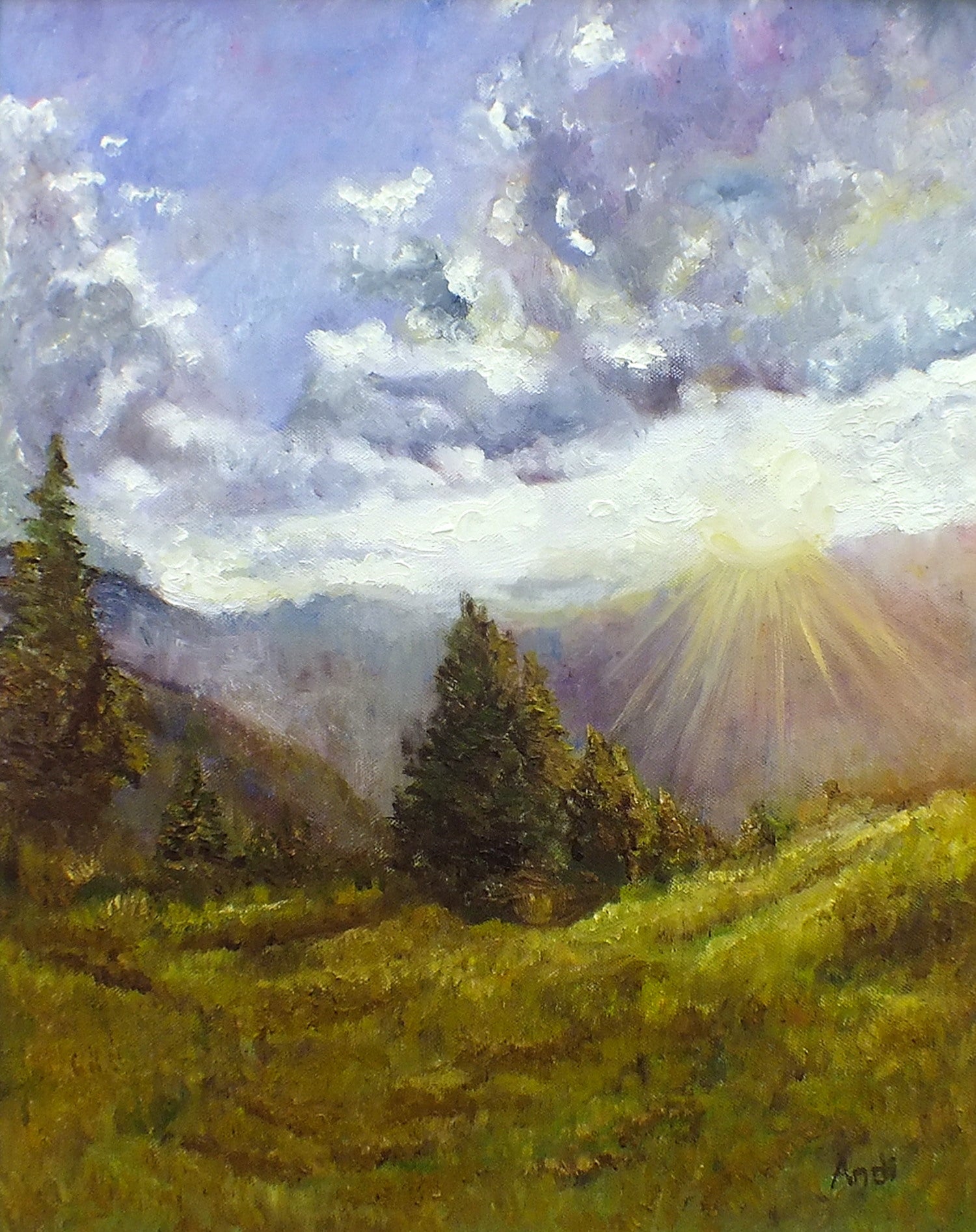 Tyrolean Sunrise Austrian Landscape Oil Painting by Andi Lucas