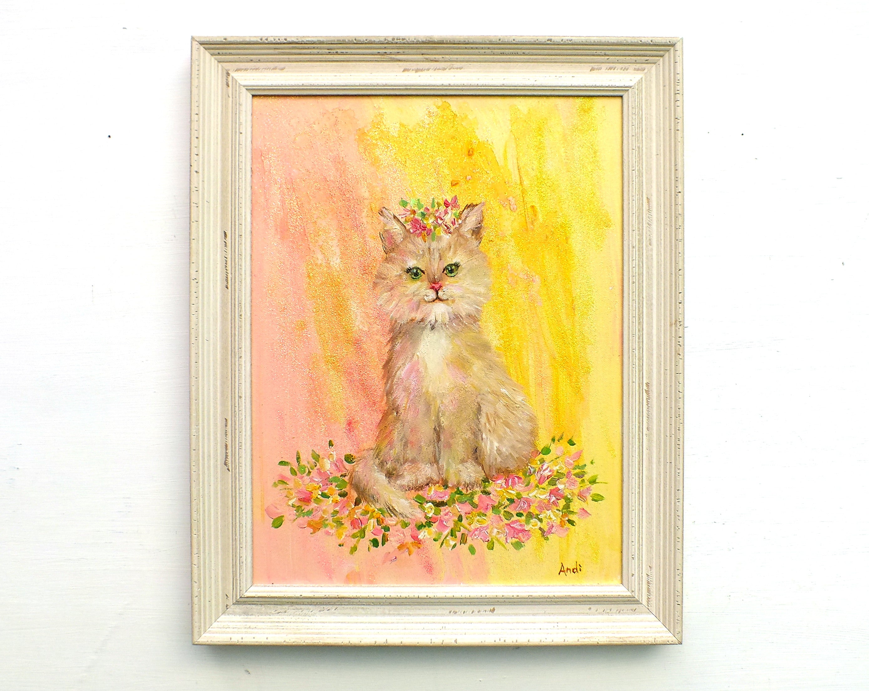 Cute Cat Original Framed Painting by Andi Lucas