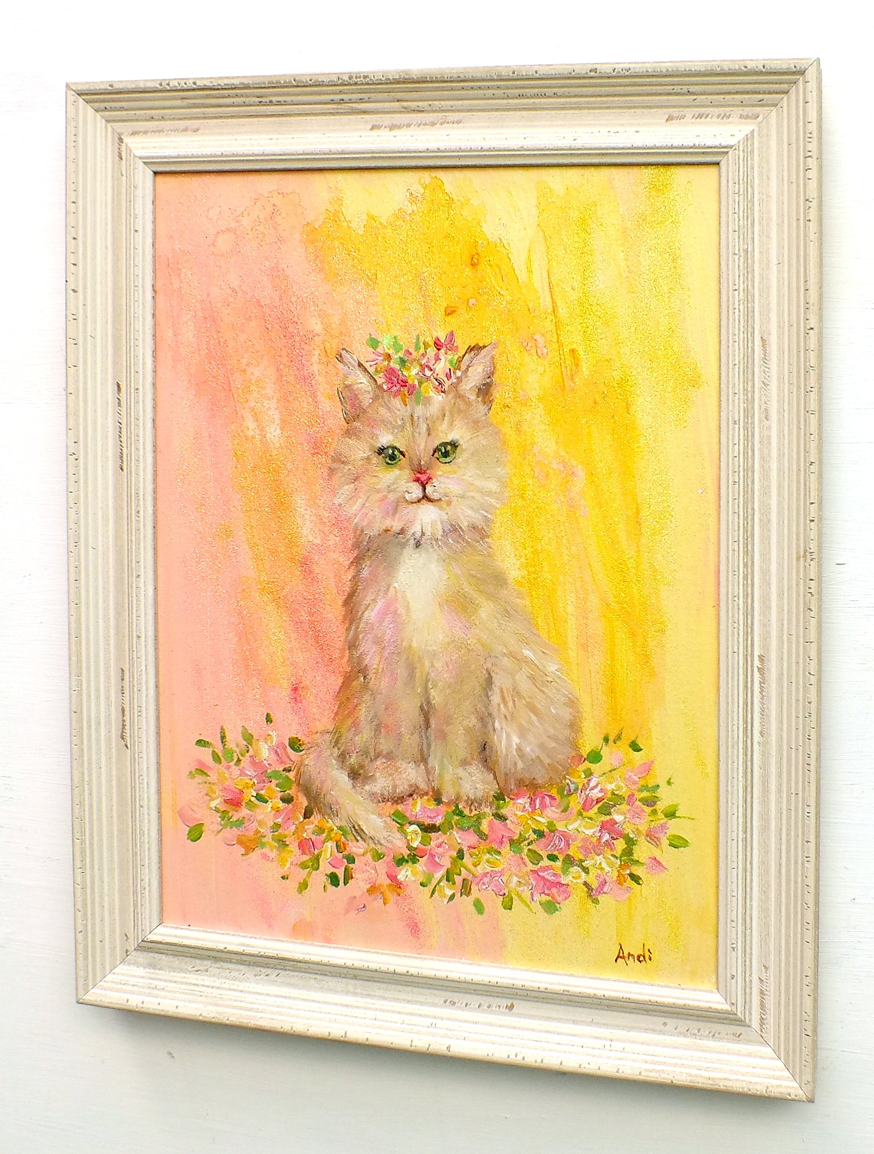 Cute Cat Original Framed Painting by Andi Lucas