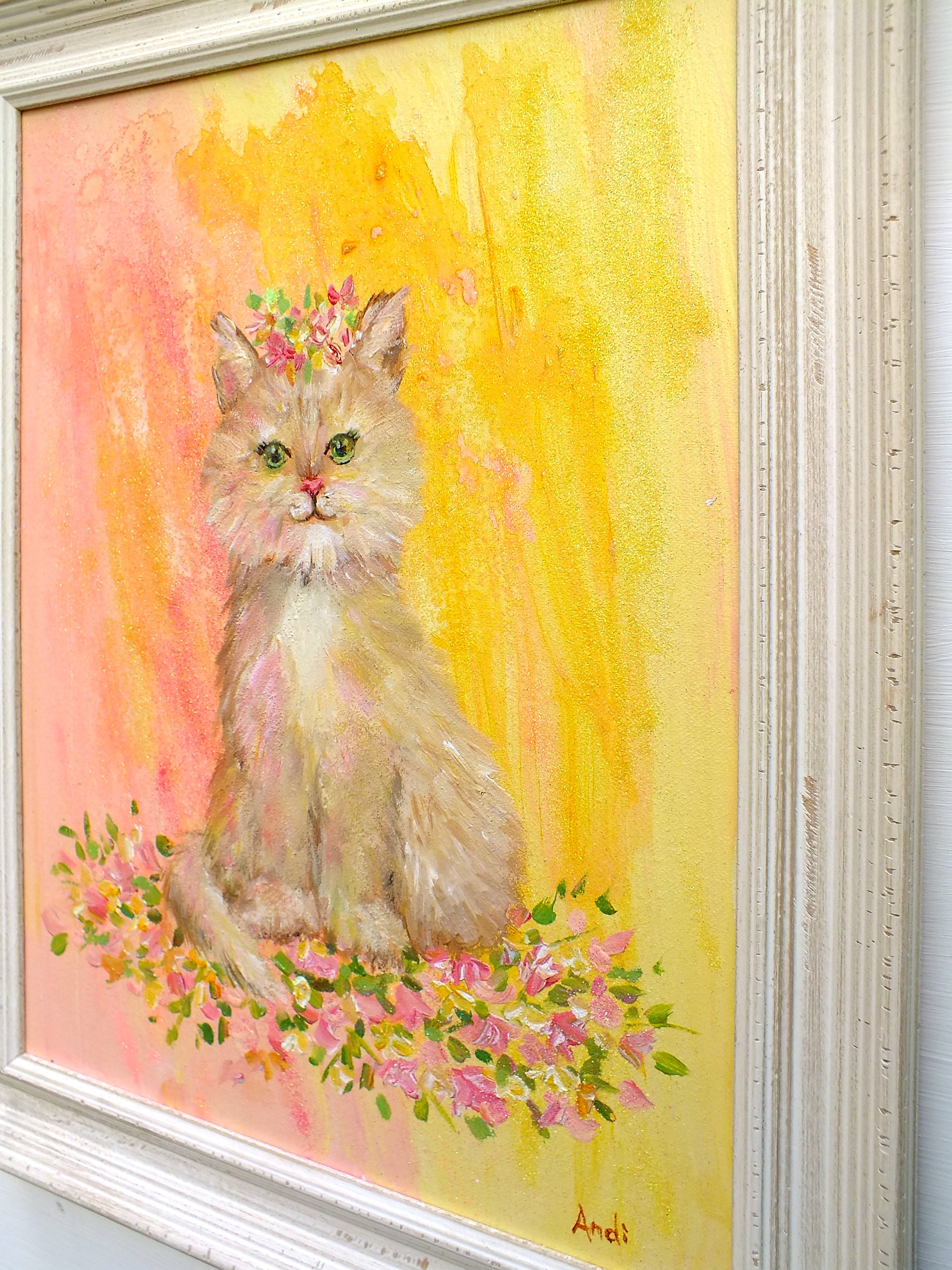 Cute Cat Original Framed Painting by Andi Lucas