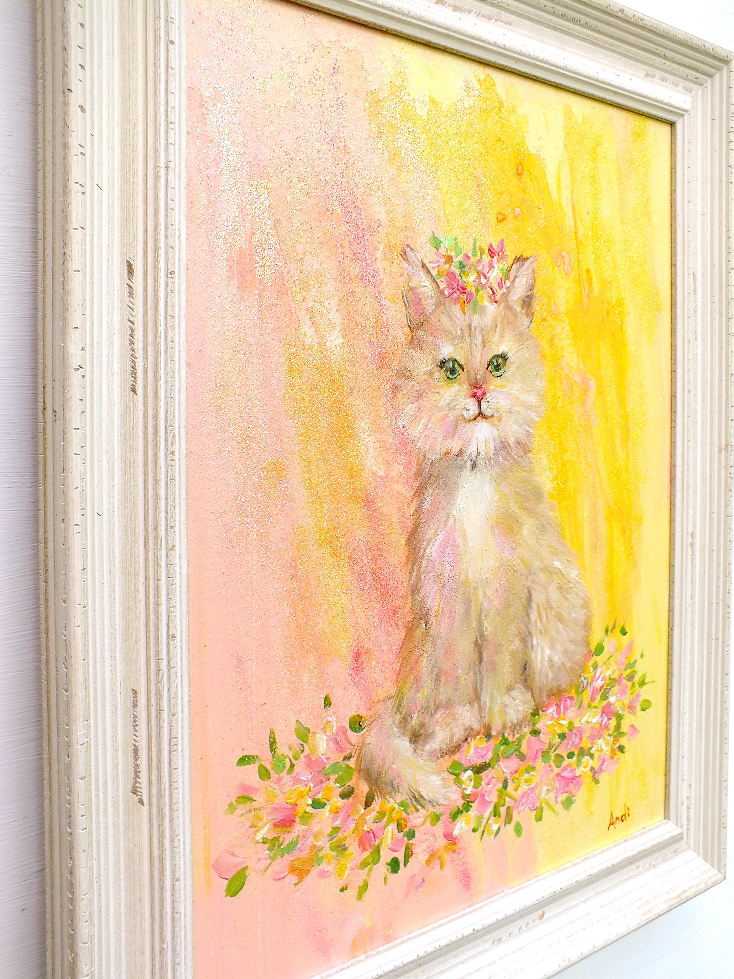 Cute Cat Original Framed Painting by Andi Lucas