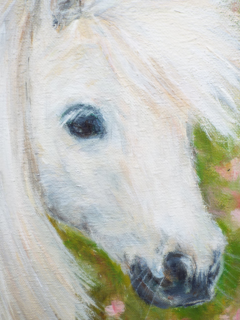 White Horse Portrait Painting Original Oil Painting Signed Framed Wildlife Art by Andi Lucas
