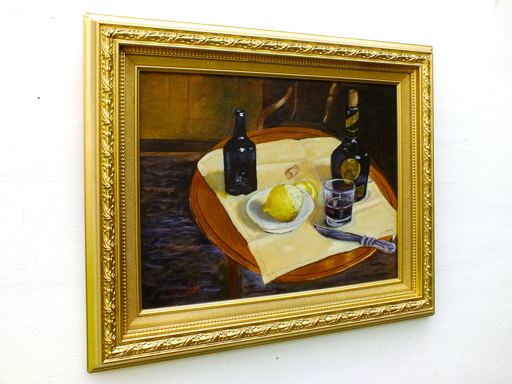 Lemon and Port Still Life Oil Painting Signed Framed Original