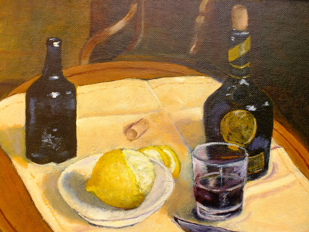 Lemon and Port Still Life Oil Painting Signed Framed Original