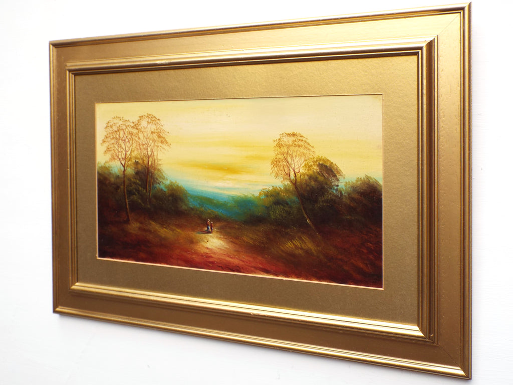 Gold Sunrise English Landscape Oil PaintingFramed Original Victorian