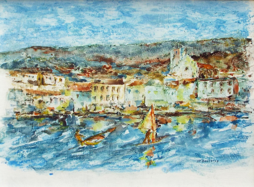St Tropez French Beach Oil Painting Framed Nautical Sailing Art