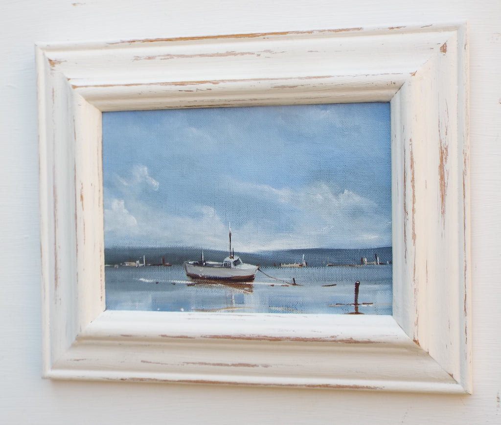 Boats on Beach Oil Painting Framed Nautical Art