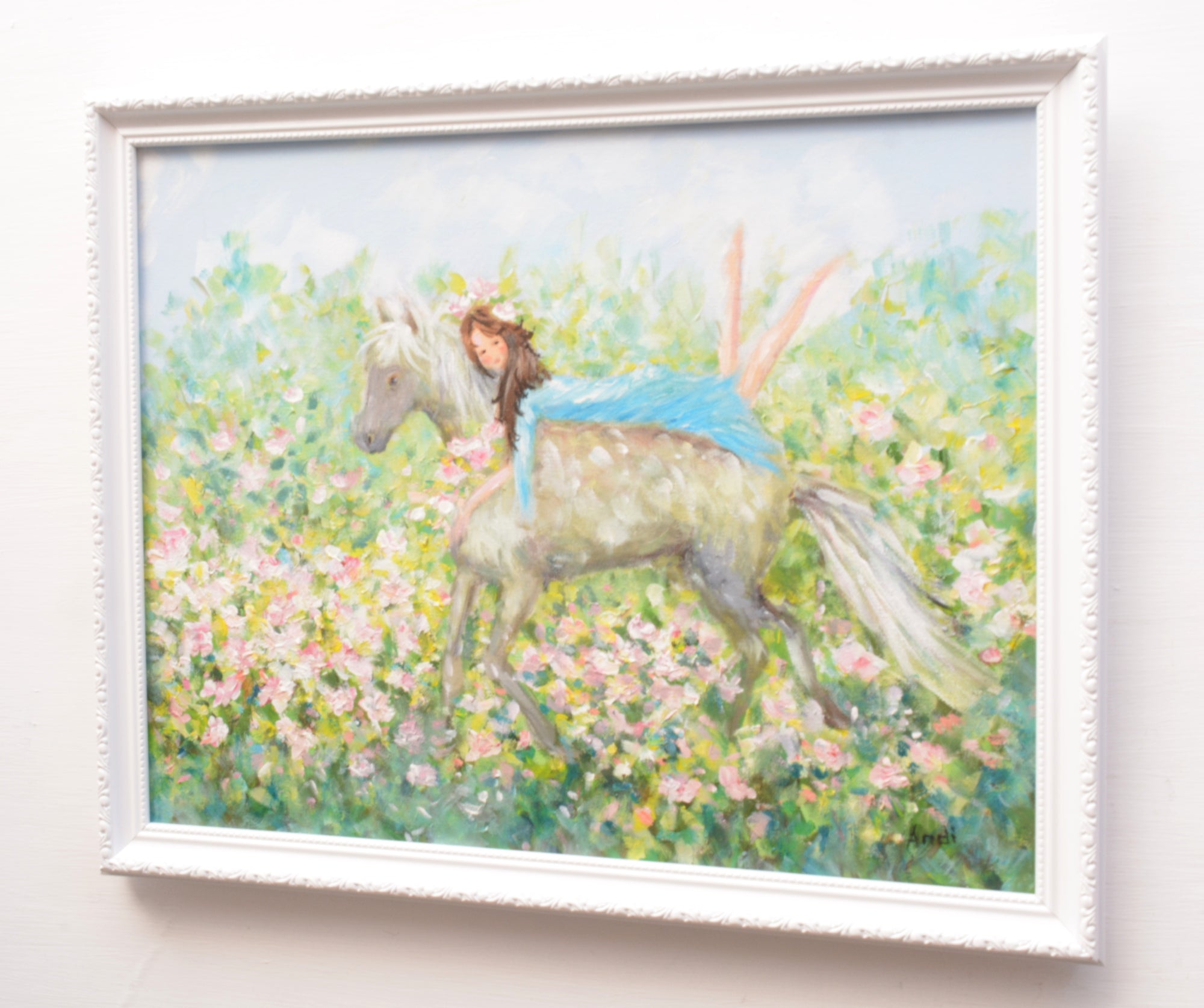 Girl and Pony Painting Cute Animal Fantasy Art