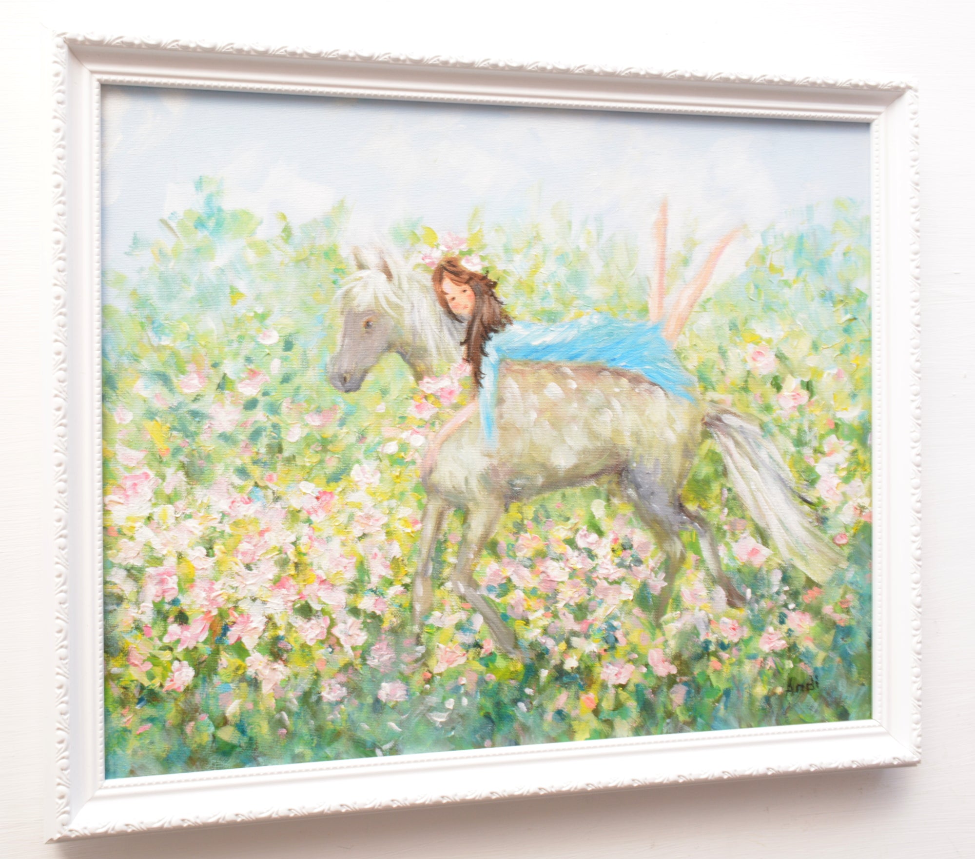 Girl and Pony Painting Cute Animal Fantasy Art