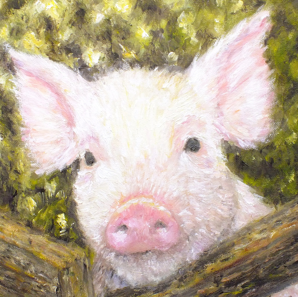 Pink Pig Original Framed Farmyard Painting by Andi Lucas