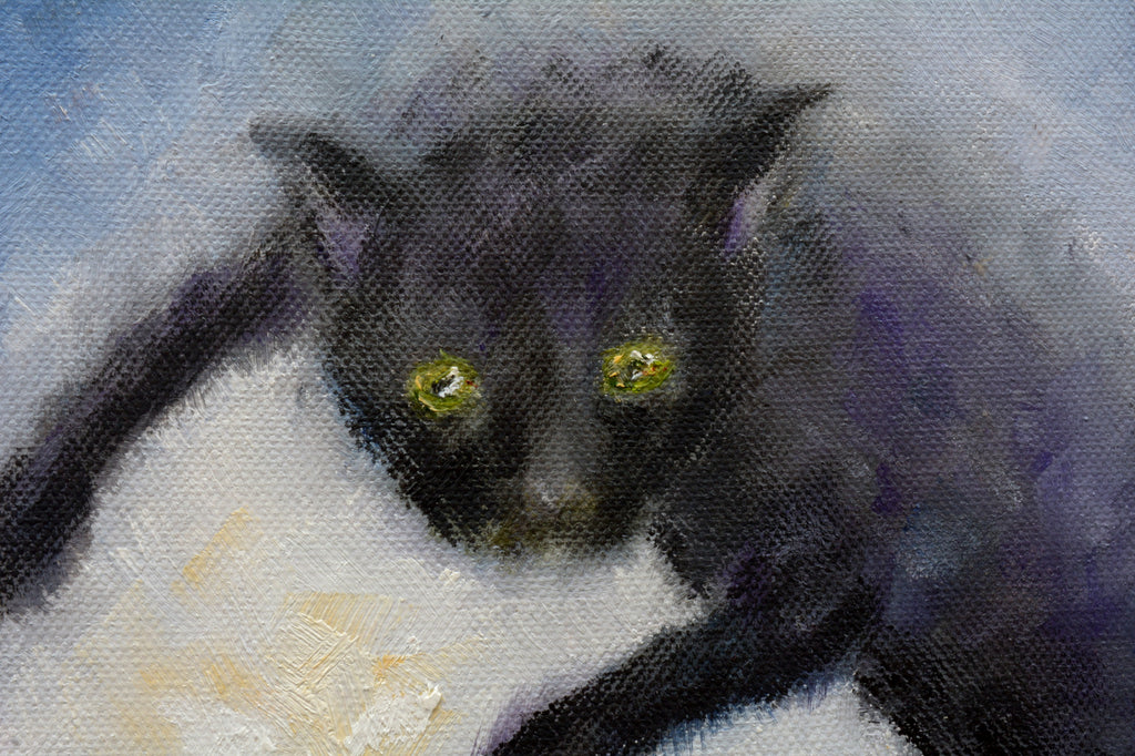 Black Cat on Full Moon Original Framed Painting by Andi Lucas
