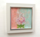 White mouse painting Original framed cute mouse painting Pink flower