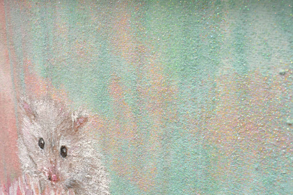 White mouse painting Original framed cute mouse painting Pink flower