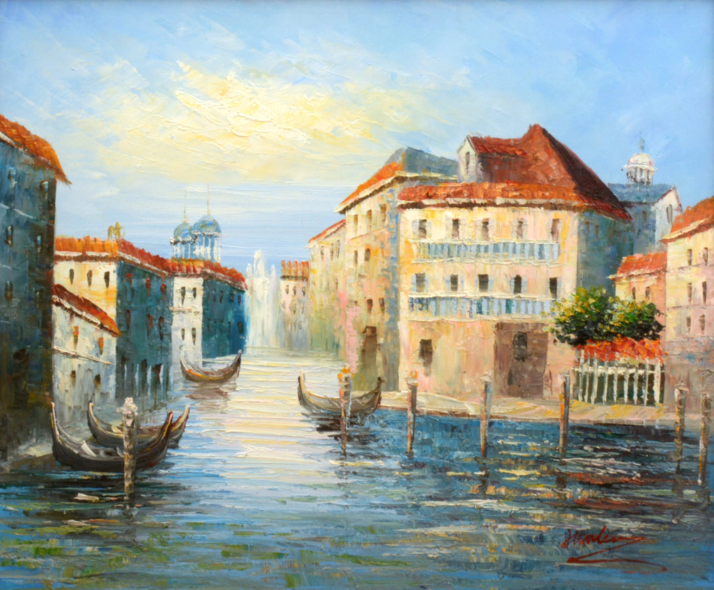 Venice Oil Painting Canal Gondolas Vintage Italian Boating