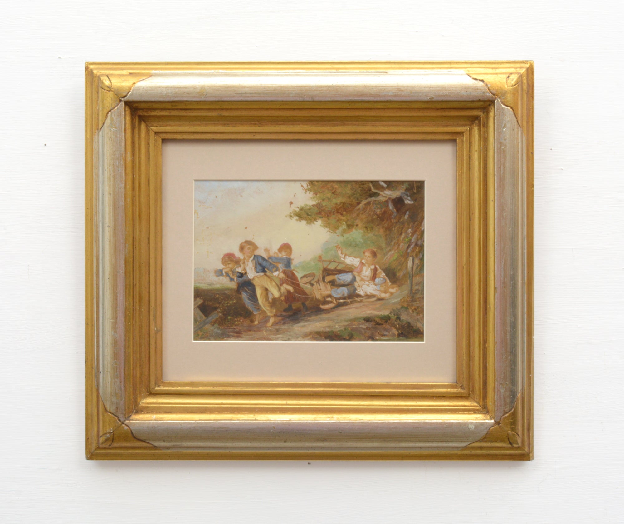 Children Playing French 19th Century Antique Figurative Painting