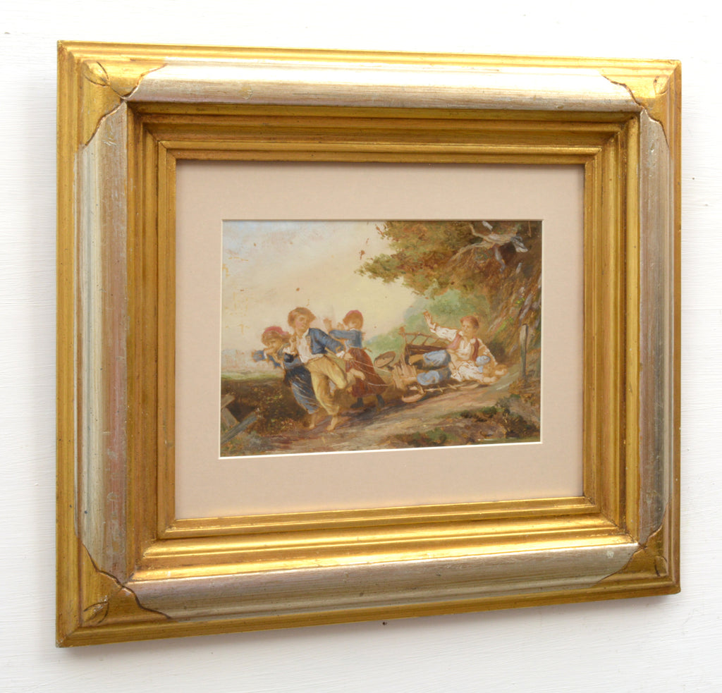 Children Playing French 19th Century Antique Figurative Painting