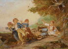 Children Playing French 19th Century Antique Figurative Painting