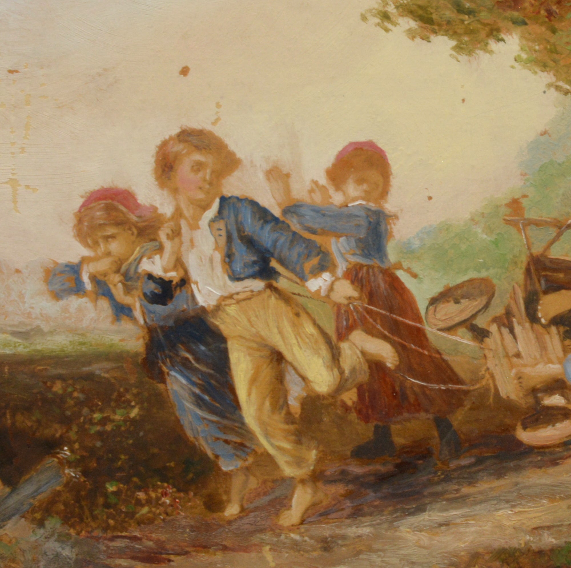 Children Playing French 19th Century Antique Figurative Painting