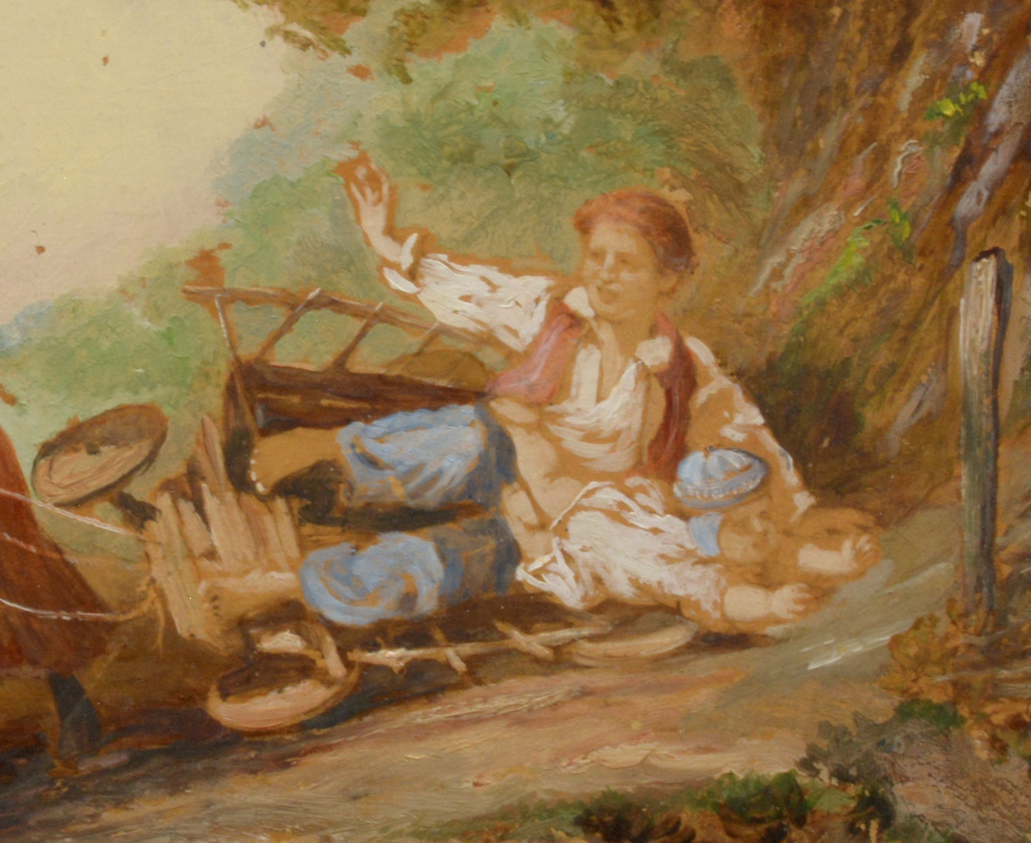 Children Playing French 19th Century Antique Figurative Painting