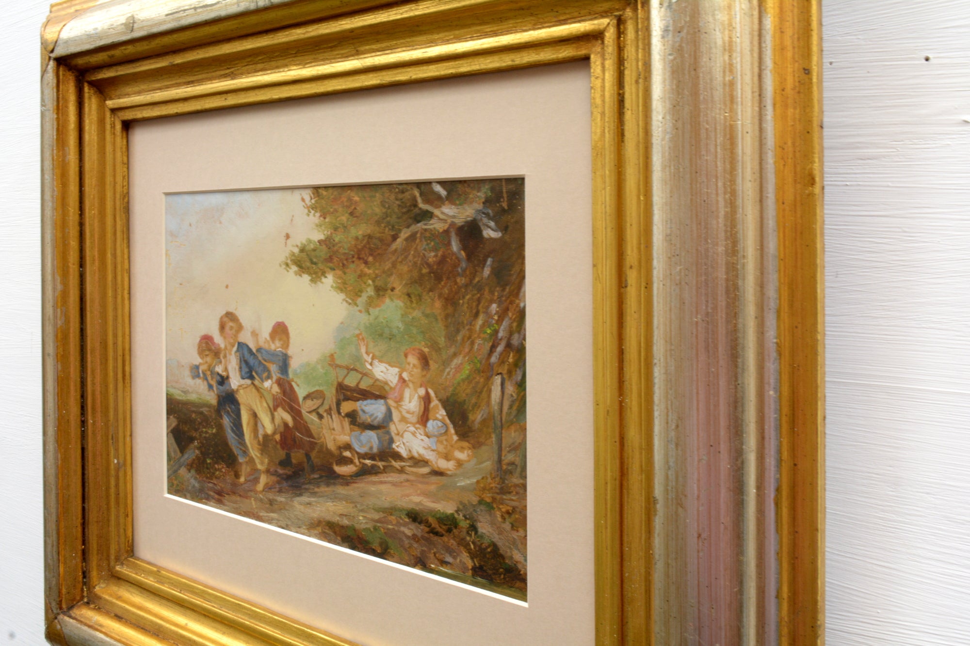 Children Playing French 19th Century Antique Figurative Painting