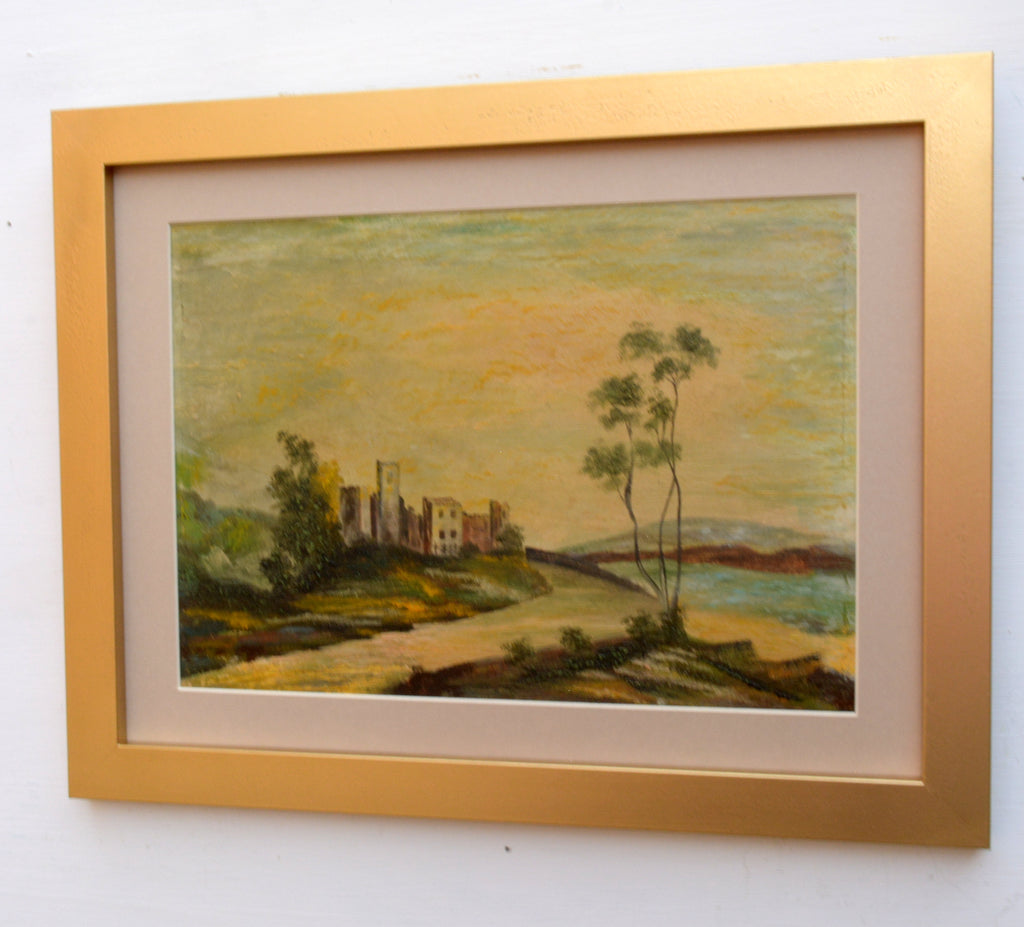 Vintage Italian oil painting Framed Tuscan Castle Landscape